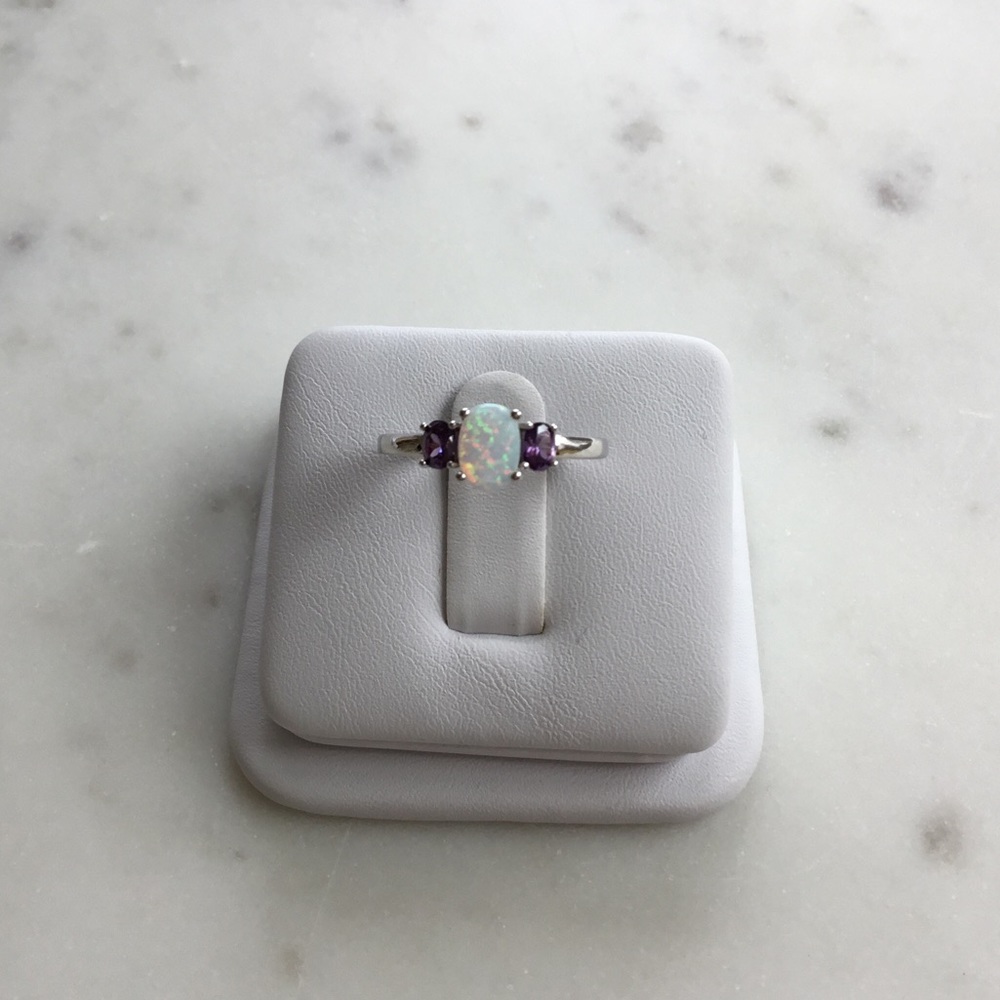Sterling Silver Lab Created Opal Ring - Picture 13 of 16